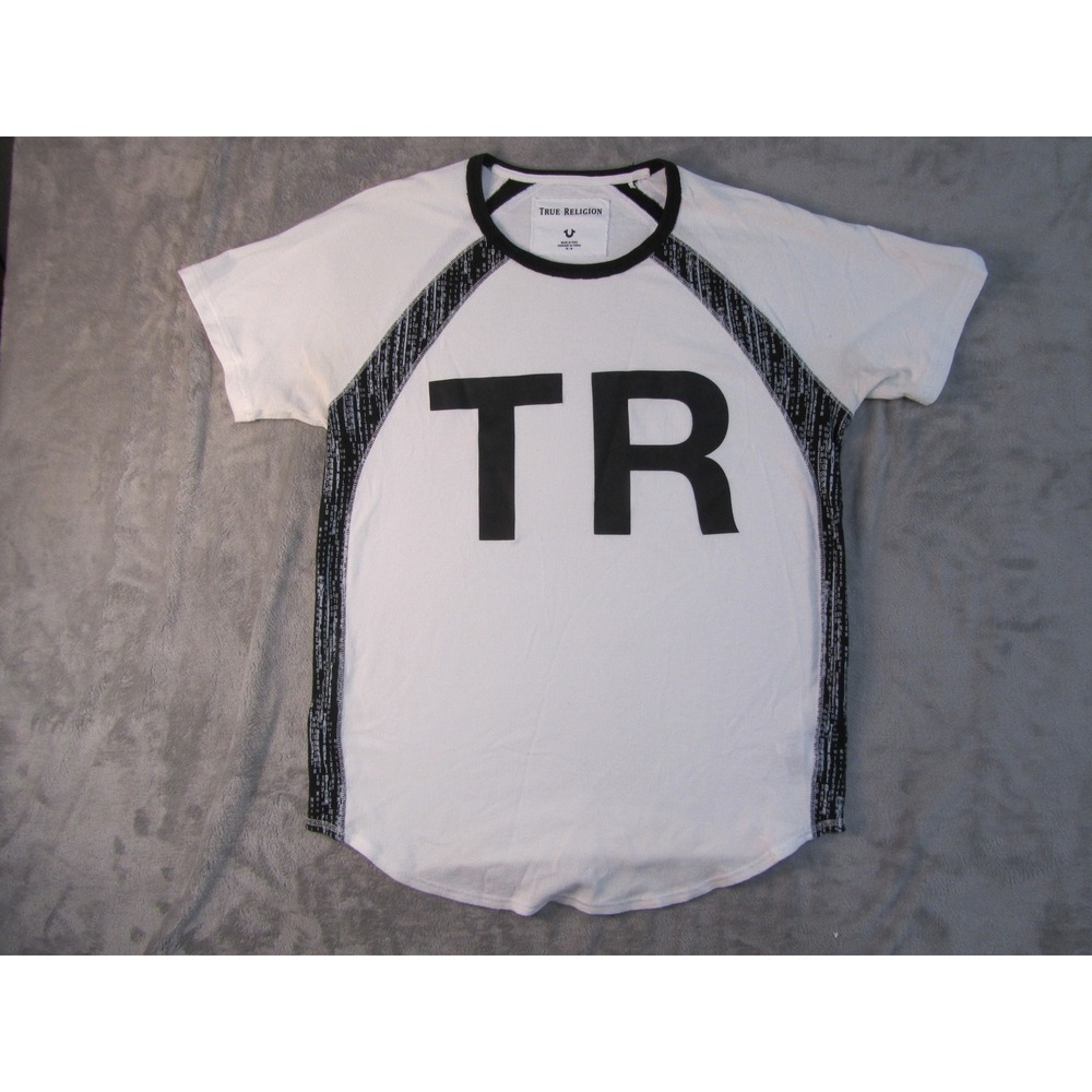 True Religion Mens‎ White Black Raglan Thermal Graphic Logo T-Shirt Size M